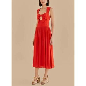 FARM RIO Anthropologie Red Bow Detail Midi Dress Sleeveless Sweetheart NWT L